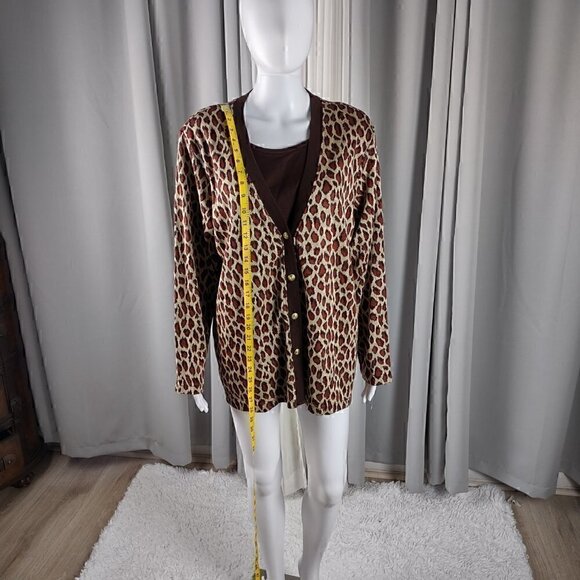 Cathy Daniels Womens Pullover Button Down Long Sleeve Animal Print Sweater Sz L - Picture 5 of 12